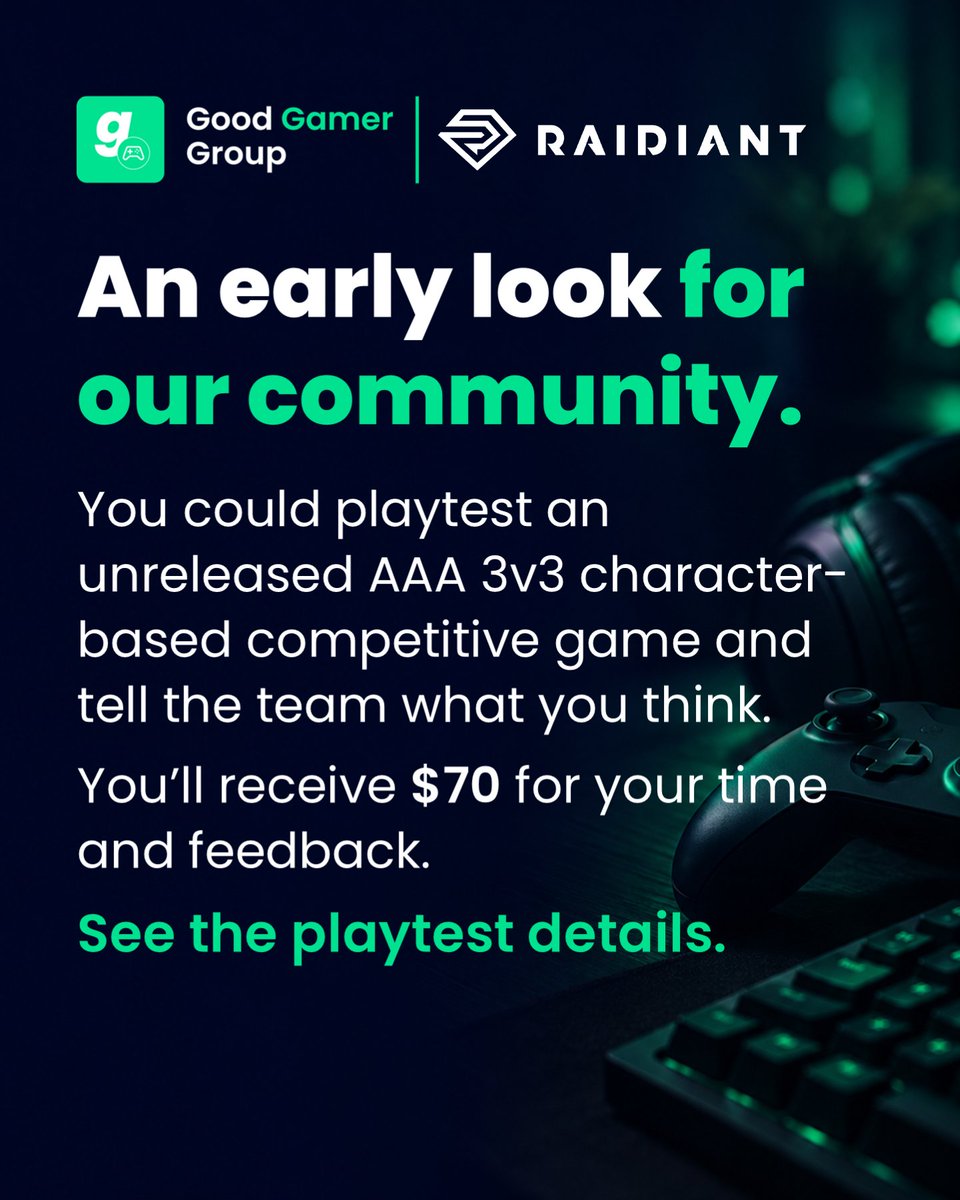 RaidiantGG's tweet photo. 📣 LAST CALL for the Raidiant community! 📣  

Want your perspective represented?

Apply for a confidential at-home research study for an unreleased AAA 3v3 character-based competitive game. 

PC / PS5 / Xbox Series X · Selected participants earn $70 for required gameplay + surveys.