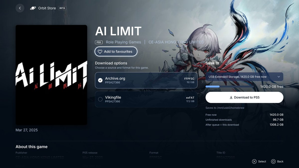Techjunkie_Aman's tweet photo. Orbit Store just turned a jailbroken PS5 into its own game download manager.

No PC is required for the downloading part.

You can browse the catalogue directly on your TV, choose a source and storage location, then queue downloads straight to the PS5 or an attached drive.

• Native TV interface
• Browse, search and filter games
• Single-file FFPFSC/exFAT downloads
• Pause, resume, retry and reorder
• Download to internal or attached storage
• Phone control over your local network
• Library management through ShadowMount
• Four connections for supported downloads
• No account or telemetry

And no, you don't specifically need an SSD.

But Orbit Store doesn't directly install or launch games. It's a download manager. The downloaded files can be managed through compatible tools like ShadowMount.

Orbit Store 0.7.0 is still an experimental beta, so full console validation is ongoing.

Would you use Orbit Store on your jailbroken PS5?