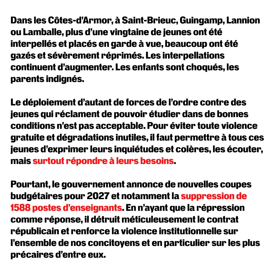 MLepvraud's tweet photo. 🔴 Mon communiqué de presse concernant les mobilisations lycéennes : les jeunes réclament leurs droits,  Macron réprime leurs voix ! https://t.co/FfOGHjL8Rj