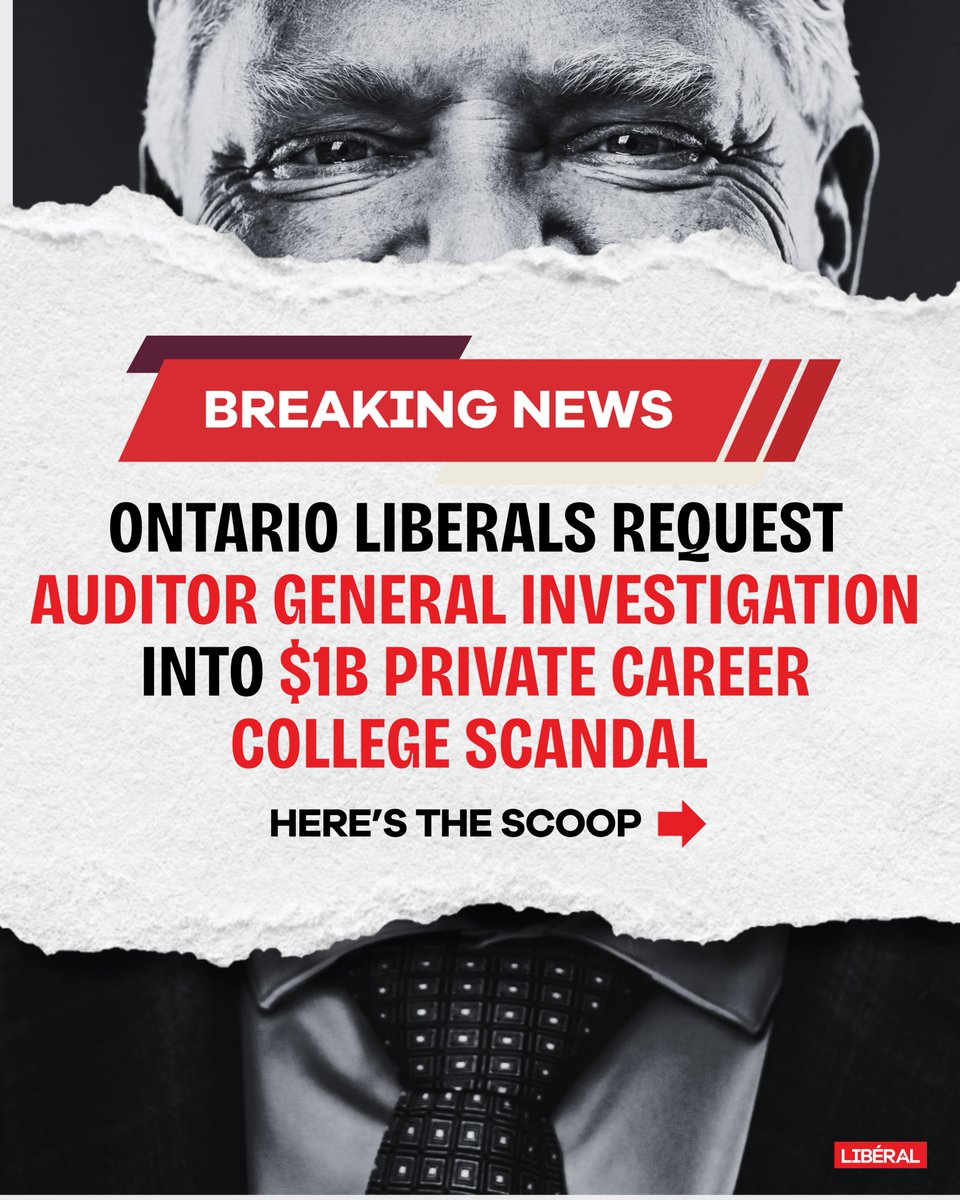 OntLiberal's tweet photo. 🚨 #BREAKING: MPP @tylerwatt just exposed the real reason Doug Ford gutted OSAP.

Introducing Doug Ford's $1B OSAP scandal:

How Ford let one-fifth of Ontario's student grants go to just SEVEN private career colleges, ignored years of warnings, then cut grants for EVERY student.

We've asked the Auditor General for a full audit.

#onpoli