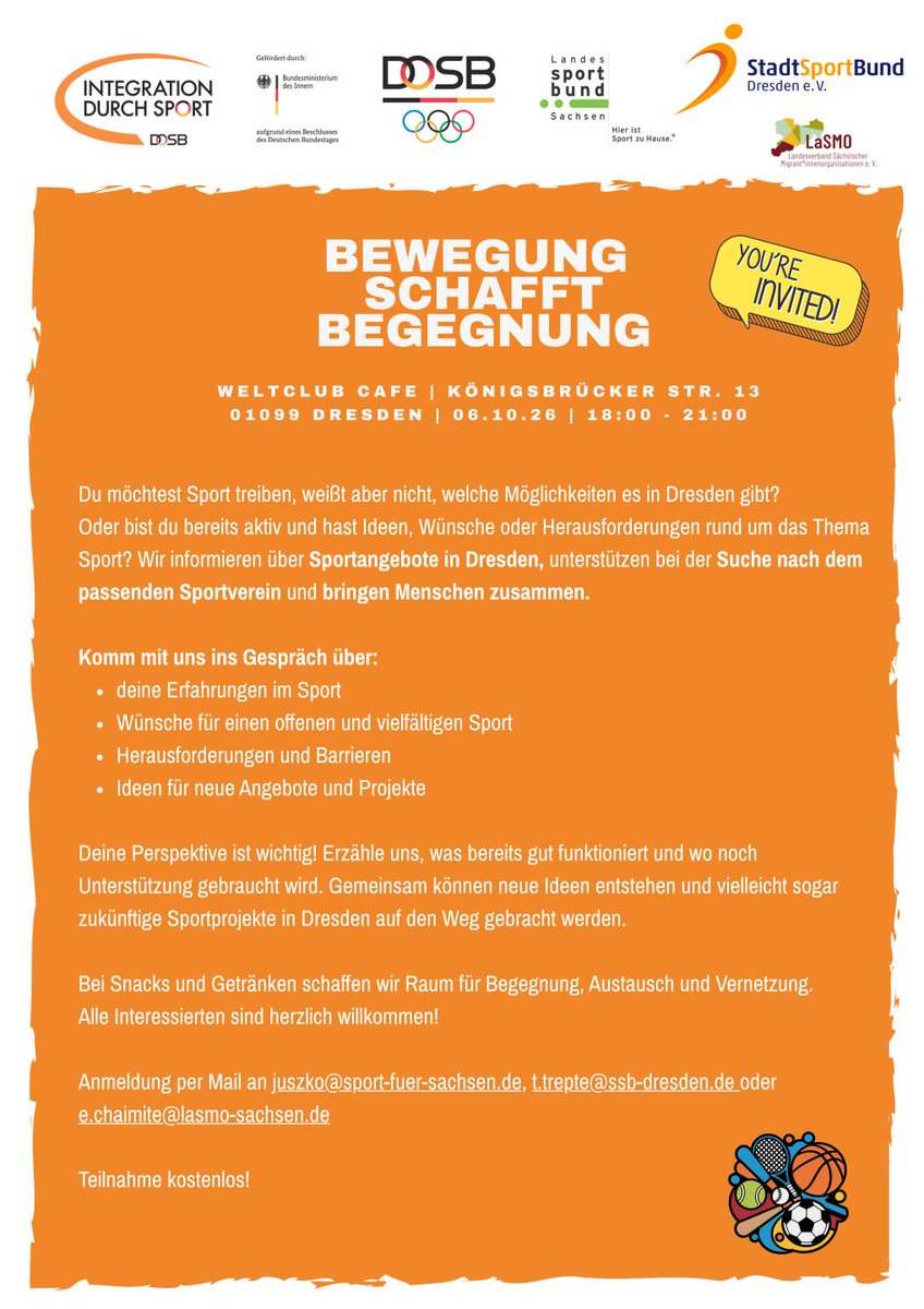 ikt_dd's tweet photo. Tag 16 der Interkulturellen Tage (6.10.) hält u.a. bereit: eine lustige Lesung, einen Literaturworkshop, offenes Sambatrommeln, Vernetzung im #Sport und am Abend einen lockeren Spieleabend. Das alles u. viel mehr im Programm: https://t.co/PnK5aihBZg
#dresden #interkulturelletage https://t.co/efOu69Bspe