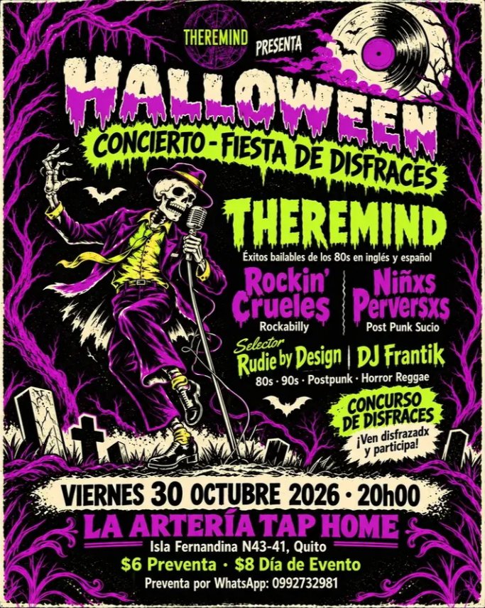 MiletoEc's tweet photo. Este 30/oct @laartieratap #UIO "Concierto - Fiesta de Disfraces" juntos @theremind_official * @rockincrueles * @ninxsperversxs * selector @rudie_by_desing + Dj Frantik @christian.arias.3110 en VIVO!! https://t.co/5NbCUanyvV