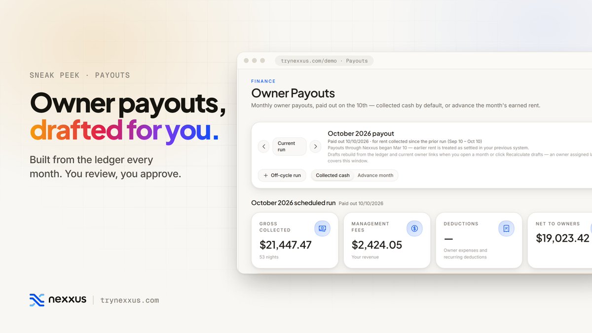 trynexxus's tweet photo. Owner payouts, drafted from the ledger. You review and approve. https://t.co/O0Pegte0bu