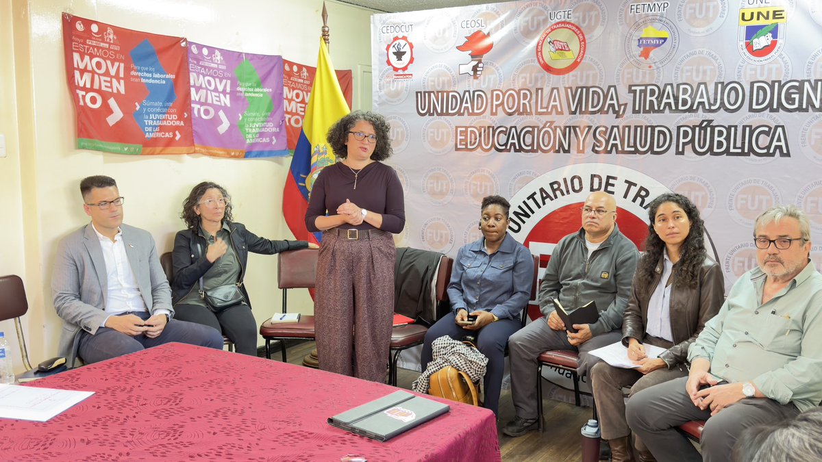 ISPinteramerica's tweet photo. @ISPinteramerica inicia misión en #Ecuador y se reúne con sus afiliadas y el FUT en defensa de los derechos laborales y los servicios públicos. @DanielNoboaOk escuche al movimiento sindical y abra un diálogo con la misión internacional de alto nivel. #Ecuador #LibertadSindical https://t.co/A9WejN7v1j
