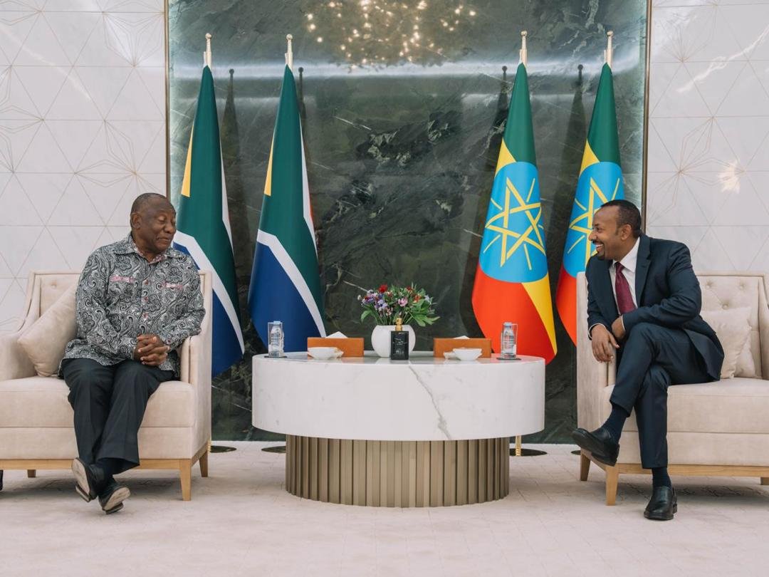 AbiyAhmedAli's tweet photo. I welcome my brother, President @CyrilRamaphosa , to Ethiopia and appreciate his warm congratulations as we mark the formation of the Medemer Government today. 

Ethiopia and South Africa maintain strong and historic ties, rooted in our shared commitment to African solidarity, peace, development, and a prosperous future for our continent. We look forward to further deepening our partnership and strengthening the bonds of friendship between our two nations.