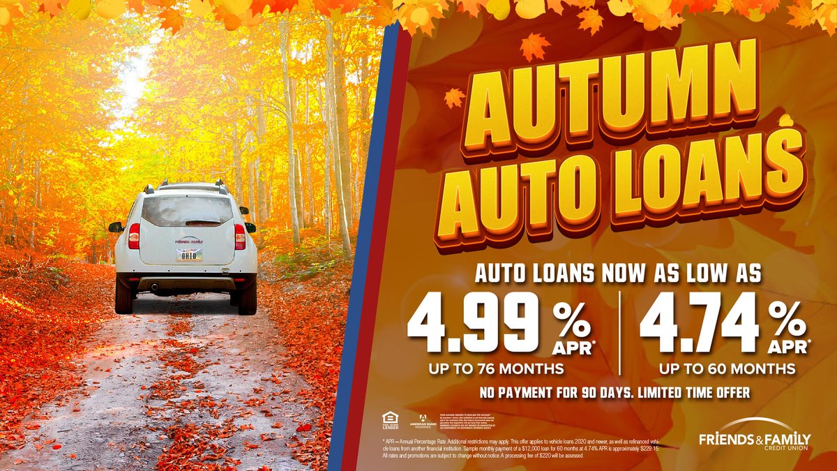 friendsfamilycu's tweet photo. Enjoy the fall colors in a new car with no payments for the rest of the year. We serve everyone in Stark County!
#autoloans #starkcounty #creditunions
https://t.co/f4eoWMqYrU https://t.co/ni89LoYuOU
