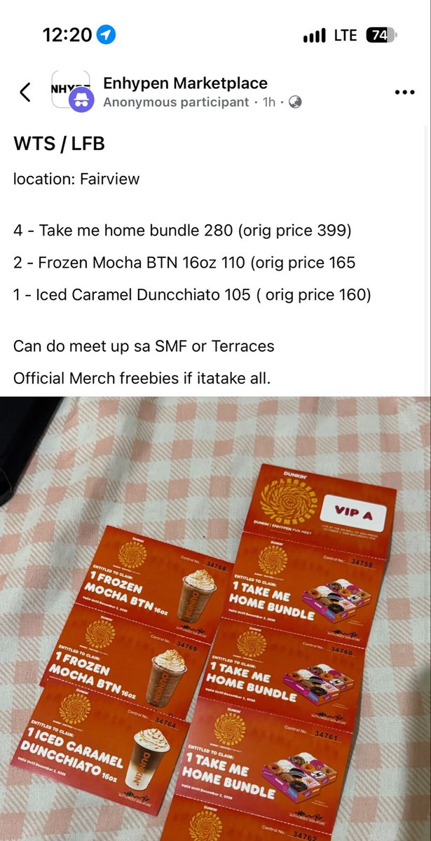 jstnrainnn's tweet photo. grabe naman tong ibang engenes, pati freebies na donuts and drinks ni dunkin, binebenta pa. like wtfff? nakuha mong libre tapos bebenta mo, gahaman yern? https://t.co/u90Vapb90r