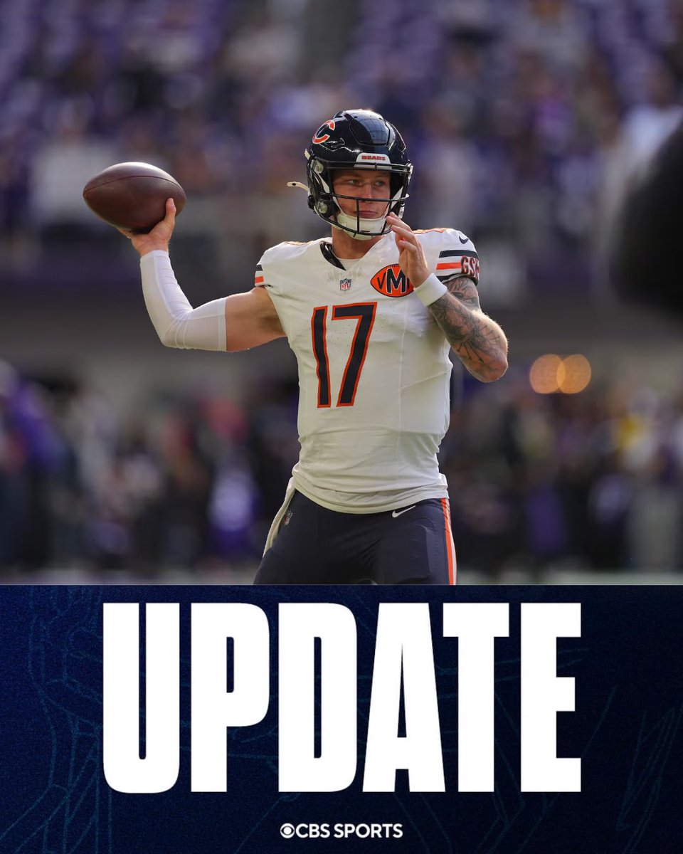 mzenitz's tweet photo. Will be at least another week without Caleb Williams for the #Bears. Tyson Bagent will start against the #Packers this week, per head coach Ben Johnson on his weekly radio appearance on @ESPN1000
H/T @sean_hammond https://t.co/6eIjNYK3Nk