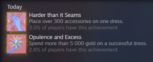 Koomasters's tweet photo. It makes sense these would be achievements in Dressmaker. I attached hundreds of diamonds to this dress and was surprised when I got the achievement popups after I sold it. I just wanted to attach diamonds to all the stars in the fabric. Dress sold for like 25k.😅 https://t.co/OKBKYpyVtD