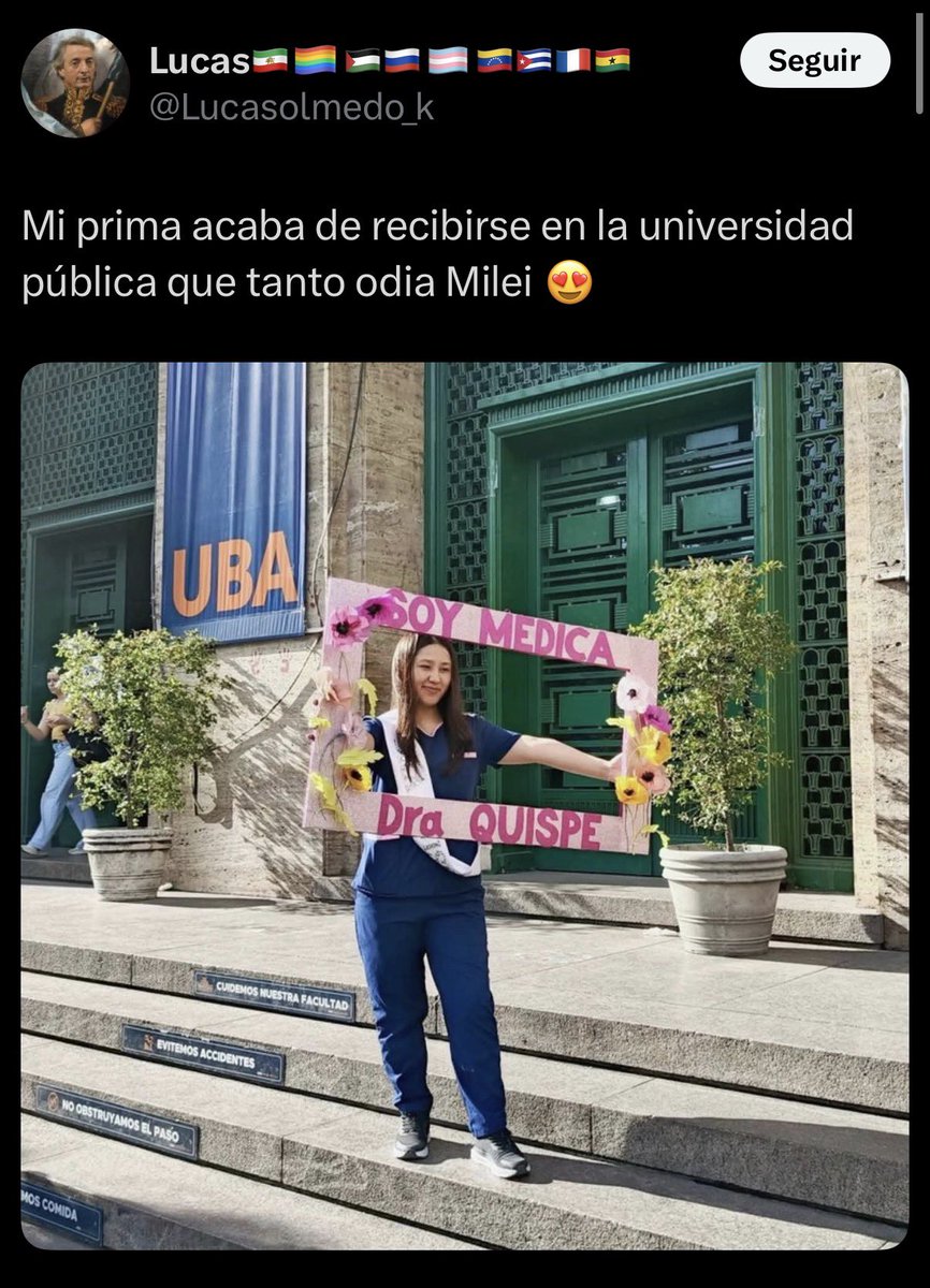 Tomidiazcueto's tweet photo. Celebran que una chica boliviana se recibió (Dra Quispe) en la educación pública argentina pero se va a ejercer a Bolivia.

¿Se entiende por qué hay que cobrar a los extranjeros o necesitan más dibujitos? https://t.co/mTuh4HDVwJ