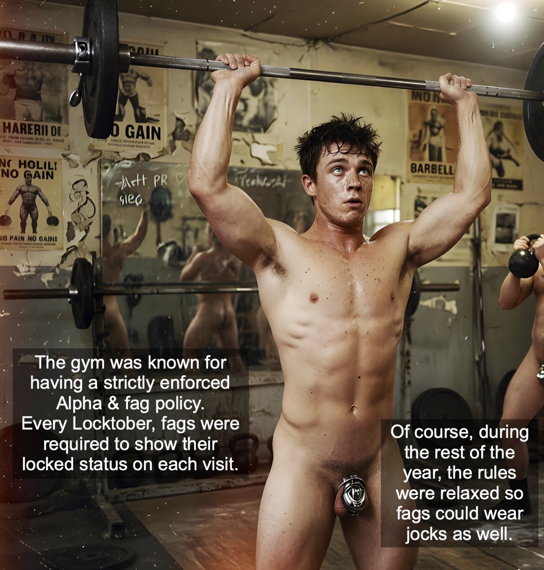 cagedjock's tweet photo. I want a gym like this. Subs are required to be locked. Alphas can walk around with their dicks hanging. https://t.co/jB7ZDDcffh