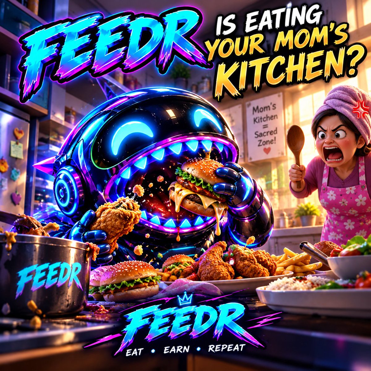 oxhaykey's tweet photo. @FEEDRTOKEN Mom cooked, and $FEEDR devoured it all. There were no leftovers so much so that he got scolded. 😈🍗 https://t.co/9wSlJFPNLx