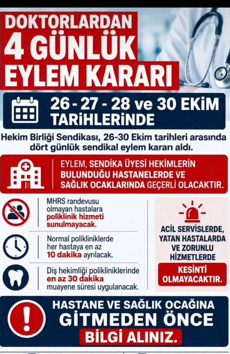 Arya3450's tweet photo. 26-30 Ekim tarihleri arasında hastane işiniz varsa dikkatli olun. Doktorlar eylem kararı almış, Gidip muayene olamadan dönmeyin sonra!!
#eylem #doktor #SONDAKİKA #ekim https://t.co/hNWPI7qvR6