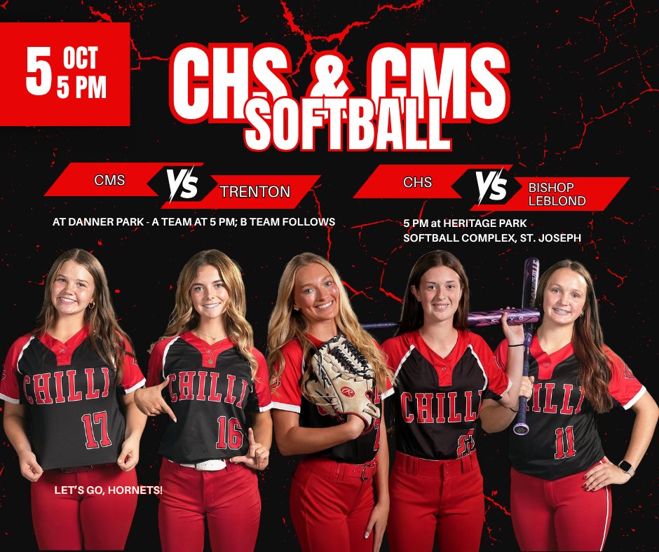 ChillicotheR2's tweet photo. Softball time! π₯ Games start at 5 PM.
CMS @ Danner Park: A Team vs Trenton at 5 PM, then B Team.
CHS @ Bishop LeBlond: Varsity at 5 PM, then JV.
Letβs go, Hornets! #GoHornets #HornetPride #CMSSoftball #CHSSoftball #ChillicotheAthletics #GameDay https://t.co/XwnE9diMjP