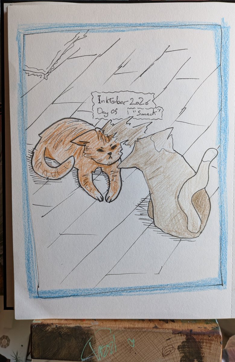 Its0kae's tweet photo. #Inktober2026 - Day 05

"Smack"

----

#cats #art #INKTOBER #traditional https://t.co/jpPiBAHMBK
