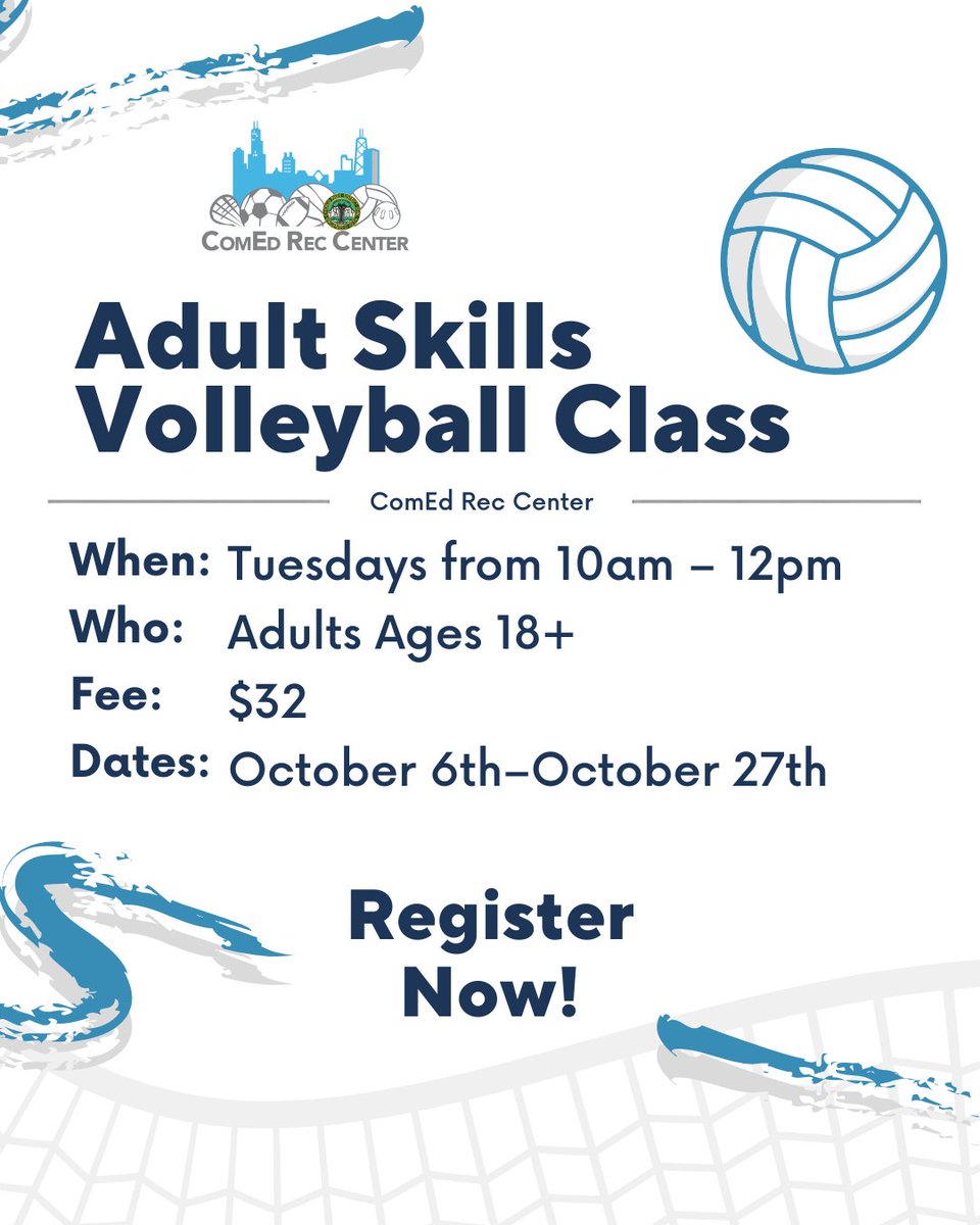 ComEdRecCenter's tweet photo. Our Adult Skills Volleyball Class starts tomorrow, and we hope that you will join us for this 4-week class 🏐

Sign up today: https://t.co/AjZaxJb4bF https://t.co/gWeui2wT3R