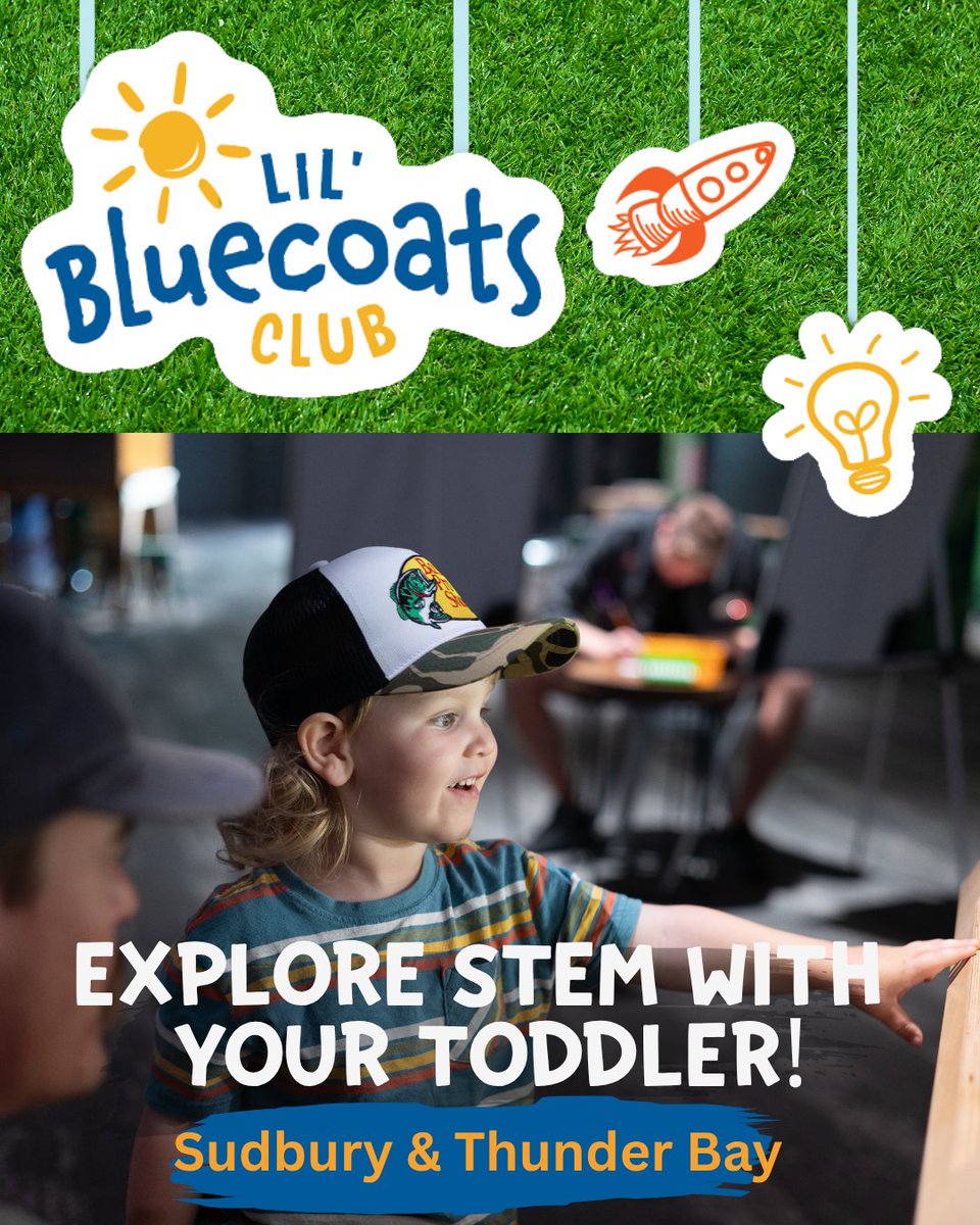 ScienceNorth's tweet photo. The Lil’ Bluecoats Club is back in Sudbury AND Thunder Bay this fall! 

Connect with other parents and caregivers while your little one makes new friends and explores the wonders of STEM through play, discovery and a new theme each week.

Lil’ Bluecoats Club is a fun, six-week program designed for children ages 2–3 and their caregivers.

Wednesdays | 9–11am

📍 Sudbury: November 4–December 9
📍 Thunder Bay: October 28–December 9 (no session on November 11)

Bringing a younger sibling? Children under 12 months join for FREE, and siblings ages 12–23 months can join for an additional $5.

Spots fill up quickly, so register now: https://t.co/JLwcOQrD51