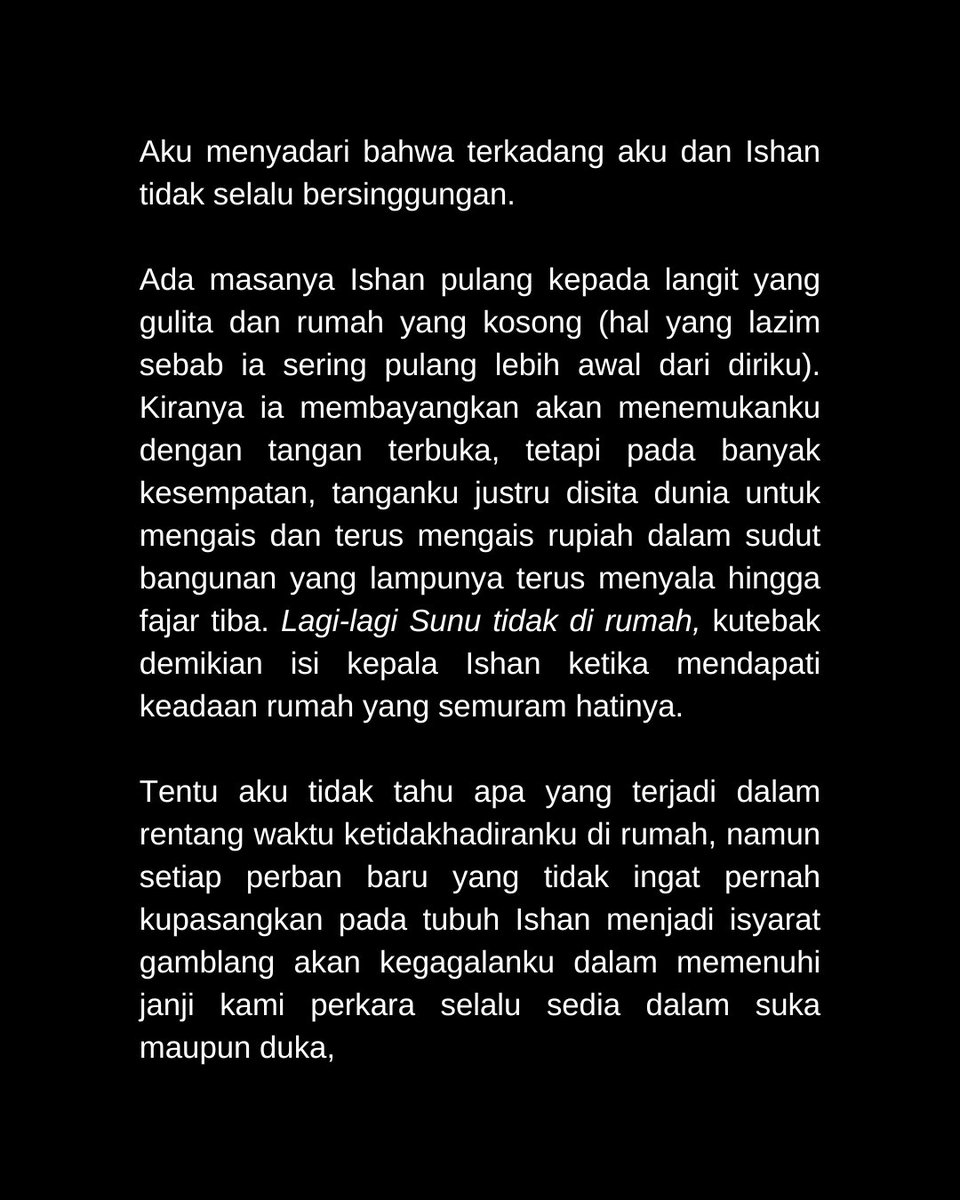 PenantiSunu's tweet photo. ️️ ️
Berikan aku satu lagi kesempatan; kupastikan kamu tidak akan kembali pada rumah yang perlahan menelanmu, Ishan.
️️ ️ https://t.co/mvy21B2LLc