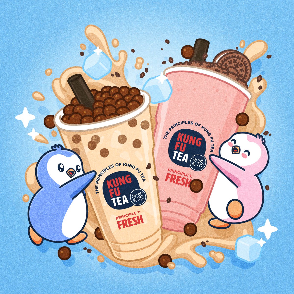 pudgypenguins's tweet photo. We're taking over the menu with two limited-edition drinks, Pengu's Better Together Milk Tea &amp; Polly's Sweetheart Slush.

Kung Fu Tea will also serve as the global launch destination for our brand new Little Treats Blind Boxes, available until Oct 30th while supplies last. https://t.co/mg2mPfqO8V