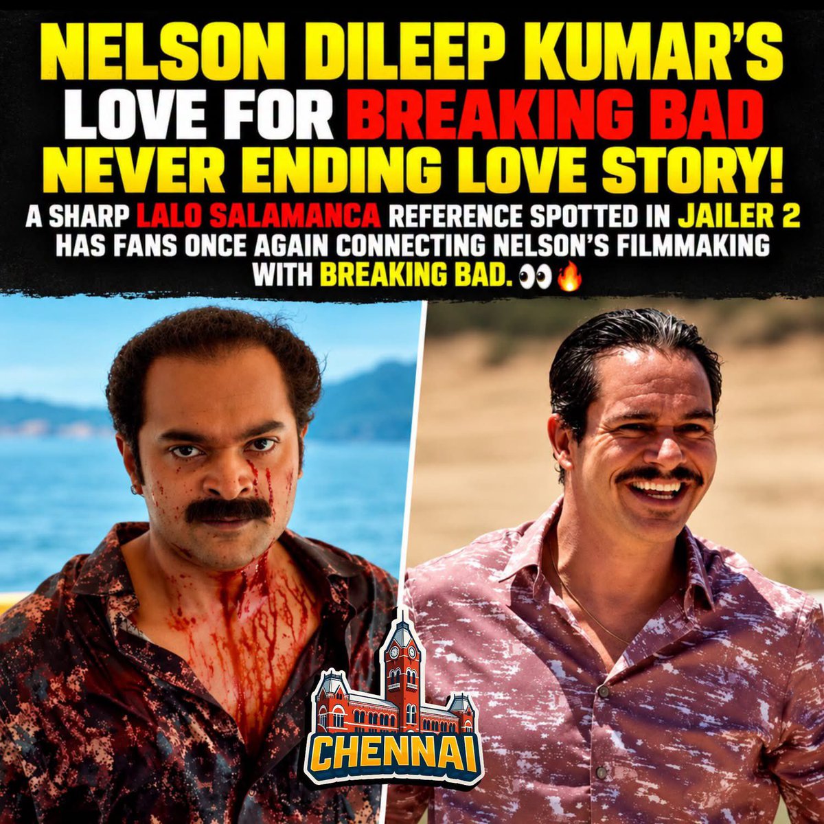 memeschennai's tweet photo. ♥️
#Jailer2 #NelsonDileepKumar #Nelson #BreakingBad #LaloSalamanca #Rajinikanth #Jailer2Updates #Kollywood #TamilCinema #MovieUpdates #Cinema #FilmReferences #EasterEgg #Lalo #BreakingBadFans https://t.co/LQ8z1HH0bT
