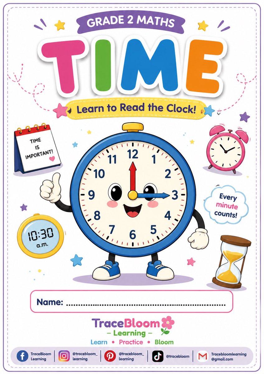 TracebloomL's tweet photo. Help children learn to tell time with printable Grade 2 Maths worksheets from TraceBloom Learning. Practise reading analogue clocks, identifying hour and minute hands, matching digital times, drawing clock hands, e.t.c

  Explore more resources:
  https://t.co/q2dMqhnmV9 https://t.co/CoYwAqwxLB