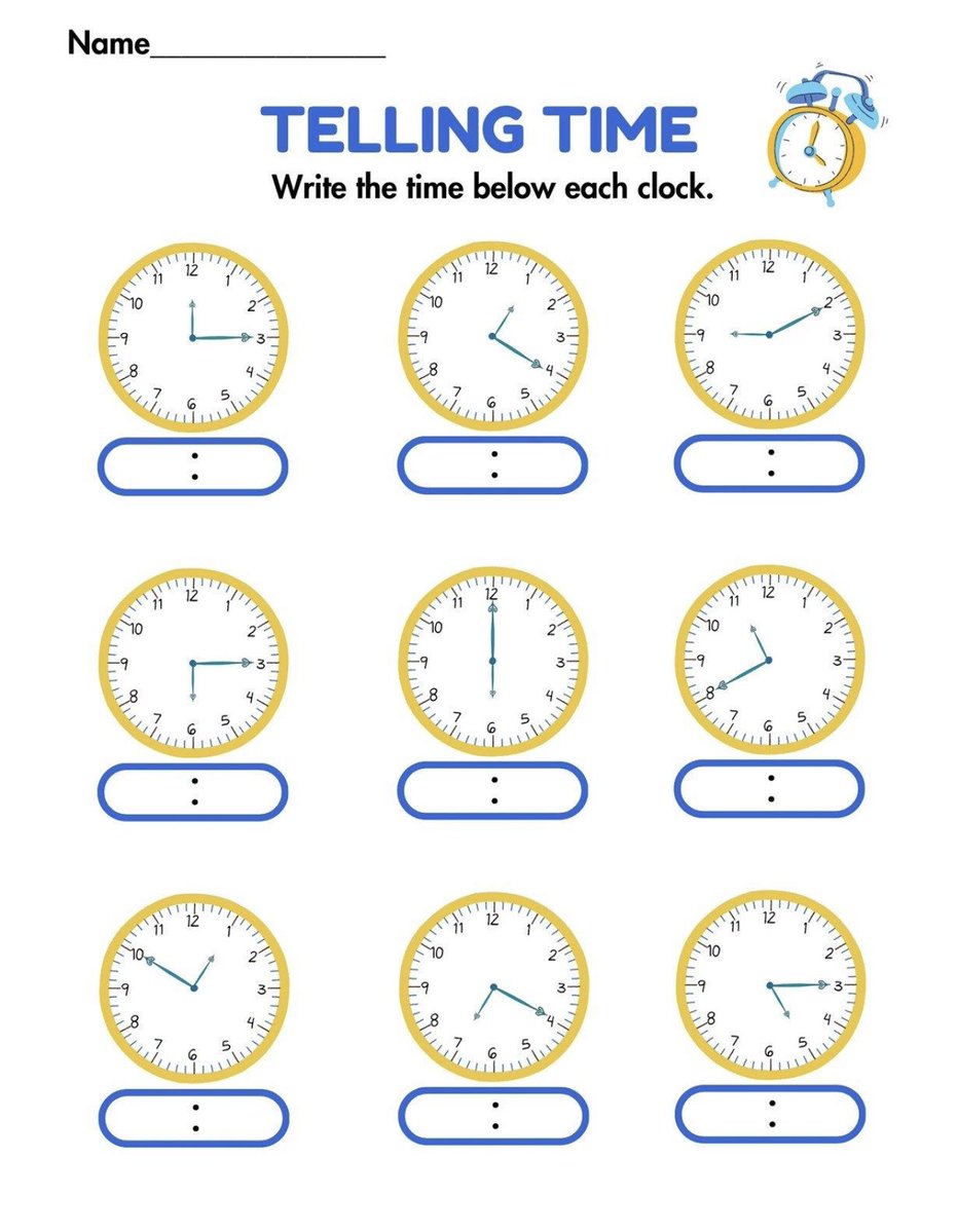 TracebloomL's tweet photo. Help children learn to tell time with printable Grade 2 Maths worksheets from TraceBloom Learning. Practise reading analogue clocks, identifying hour and minute hands, matching digital times, drawing clock hands, e.t.c

  Explore more resources:
  https://t.co/q2dMqhnmV9 https://t.co/CoYwAqwxLB