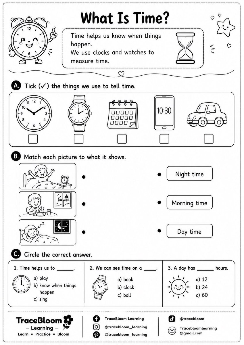 TracebloomL's tweet photo. Help children learn to tell time with printable Grade 2 Maths worksheets from TraceBloom Learning. Practise reading analogue clocks, identifying hour and minute hands, matching digital times, drawing clock hands, e.t.c

  Explore more resources:
  https://t.co/q2dMqhnmV9 https://t.co/CoYwAqwxLB