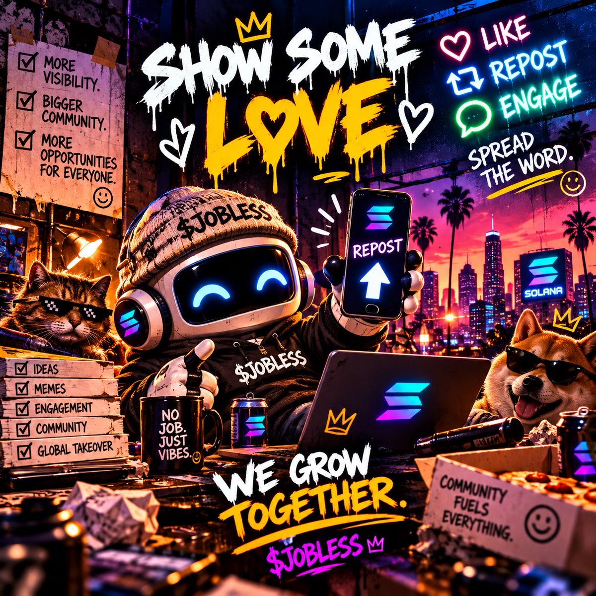 JoblessOnSolana's tweet photo. show some love to the unemployed 🤖

❤️ like
🔁 repost
💬 engage

every interaction puts more eyes on $JOBLESS.

community creates momentum.

no job. just vibes. 💀 https://t.co/e1zKeYXYRn