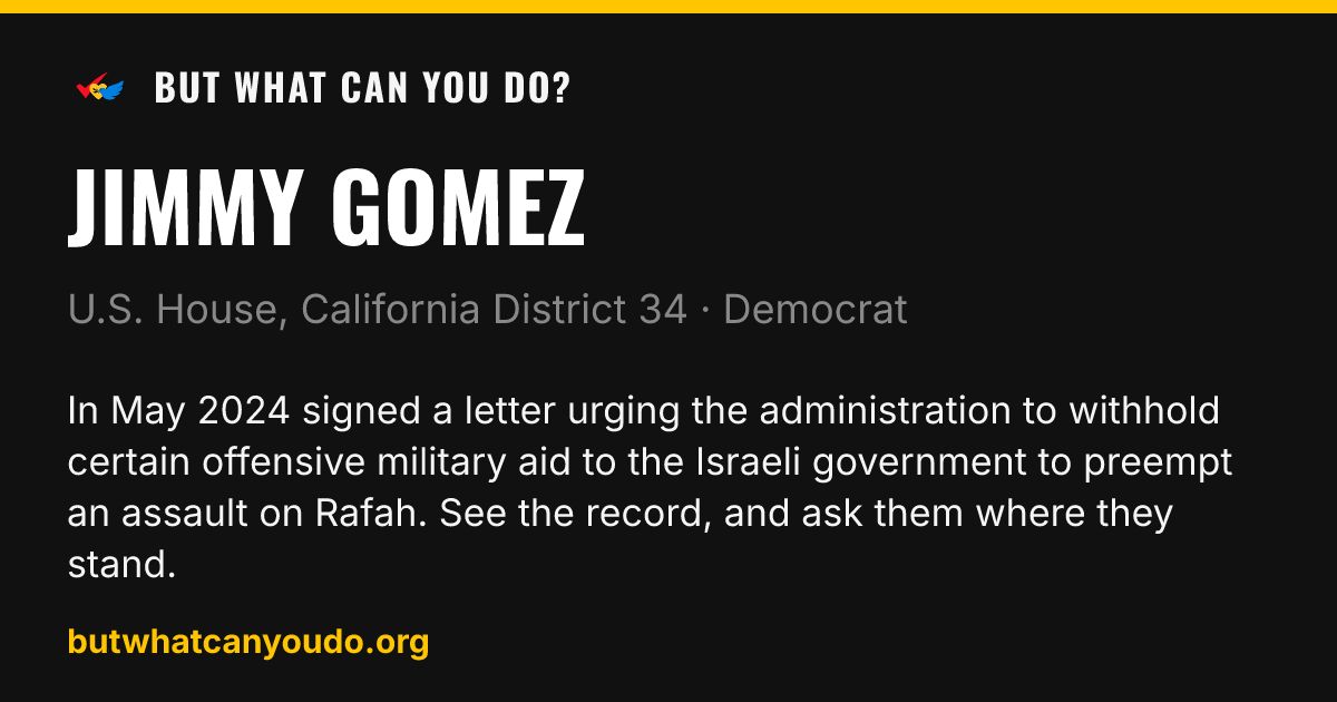 bwcyd_org's tweet photo. Same party. Same ballot. Opposite marks.

CA-34: Jimmy Gomez (D) ✗, backed with $1.7M by PACs we track. Angela Gonzales-Torres (D) ✓.

CA-14: Melissa Hernandez (D) ✗, backed with $830K. Aisha Wahab (D) ✓.

The party is settled. This question is not. #ArmsEmbargo #CA34 https://t.co/iaNBjaeDFH