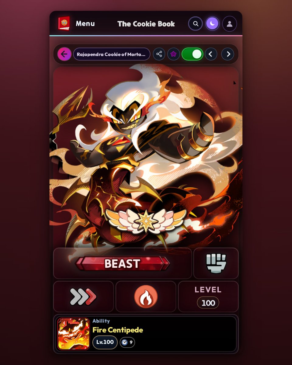 The_Cookie_Book's tweet photo. 🔥 Cookie of the Day: Rajapendra Cookie of Mortality

This Fire Beast Charge Cookie summons a giant Fire Centipede to Burn every enemy, then marks foes with the Spice of Mortality.

https://t.co/WelCuE30Z7

#CRK https://t.co/bRPA3WpsvG