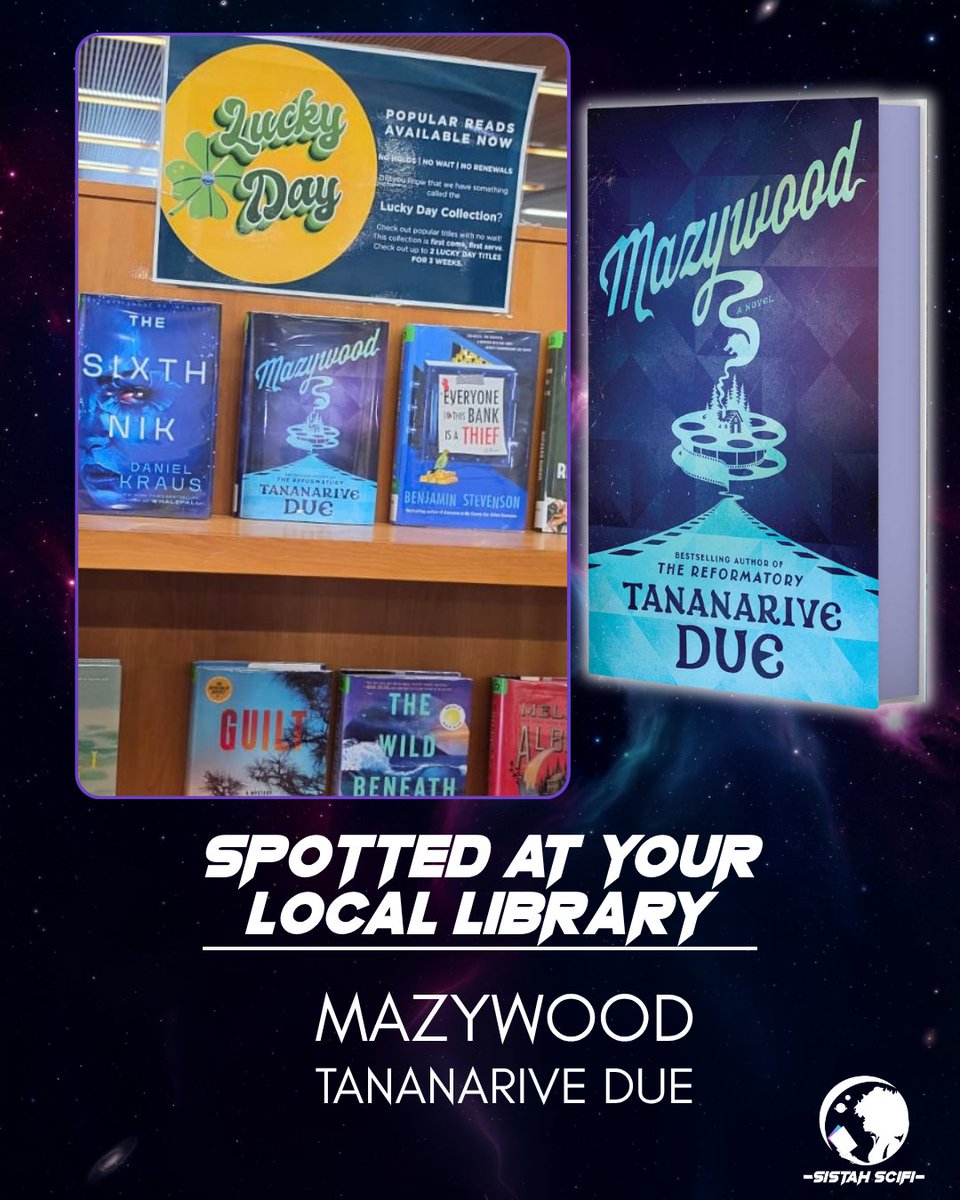 SistahSciFi's tweet photo. ๐ Spotted at your #locallibrary: Mazywood by Tananarive Due on the Lucky Day shelf at Alameda Free Library Main.
No holds, no wait. Old Hollywood, a family secret, and something hunting the woods. ๐ฒ
#SistahScifi #Mazywood https://t.co/Pf9qm5psKQ