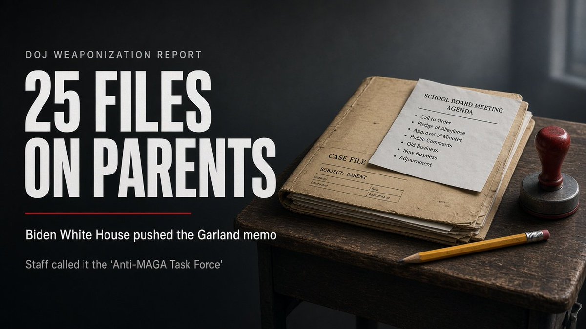 GuntherEagleman's tweet photo. They called it an Anti-MAGA Task Force in their own emails, and Garland sent it out anyway.

Attorney General Todd Blanche's Weaponization Working Group just released the report on Merrick Garland's October 2021 school board memo, and it's every bit as rotten as conservatives said five years ago. 

The Biden White House pushed DOJ to find a federal hook so they could go after parents who showed up at school board meetings over COVID mandates and CRT. The FBI opened 25 Guardian assessments on moms and dads. 

Zero of them turned into a prosecution. One mother got put under the microscope because she owned a gun and belonged to a right-wing mom's group.

Their own people tried to stop it. One staffer wrote that they might as well rename the damn thing the Anti-MAGA Task Force. Another called it stupid, stupid, stupid. Garland signed off on it anyway.

DOJ is now letting those parents see their files, reviewing every case for constitutional violations, and sending formal apologies where rights got trampled. Letters on parental rights also went out today to every state attorney general in the country.

I showed up for my kids. So did millions of other parents. Treating that like domestic terrorism was always a political hit job, and now we have the receipts. 🇺🇸