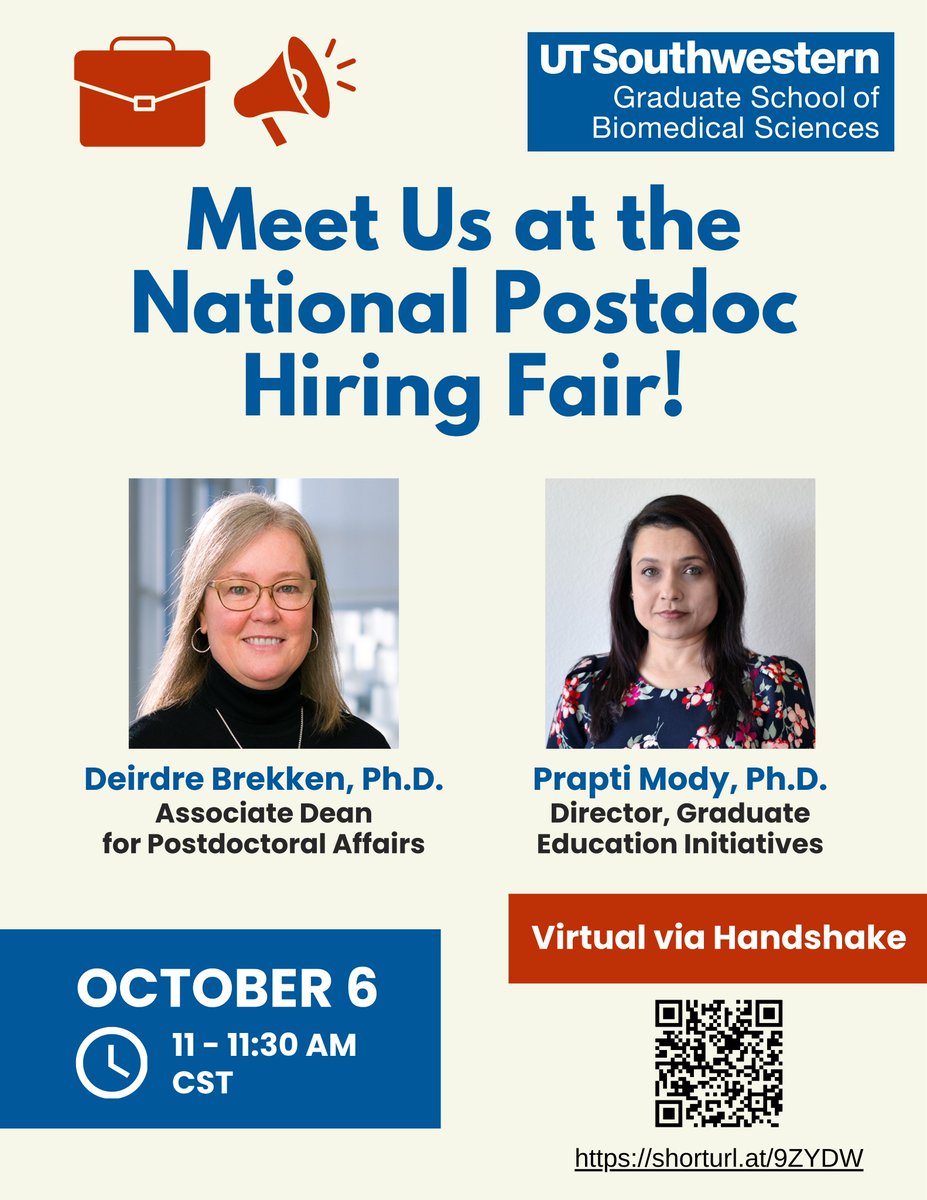 UTSWPostdocs's tweet photo. Join us online tomorrow for the National Postdoc Hiring Fair to learn about our impactful #postdoc program here @UTSWGradSchool @UTSWScience https://t.co/dPi8OnVFKT