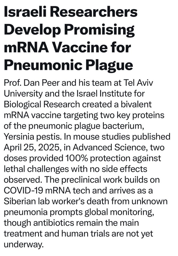 911NewsBreaks's tweet photo. SHOCK ALERT: 🚨 Following news of a possible PLAGUE OUTBREAK in Russia it's revealed researchers in Israel have developed a "promising" mRNA vaccine for Pneumonic Plague. 

Coincidence? https://t.co/UmoWKzdGMw