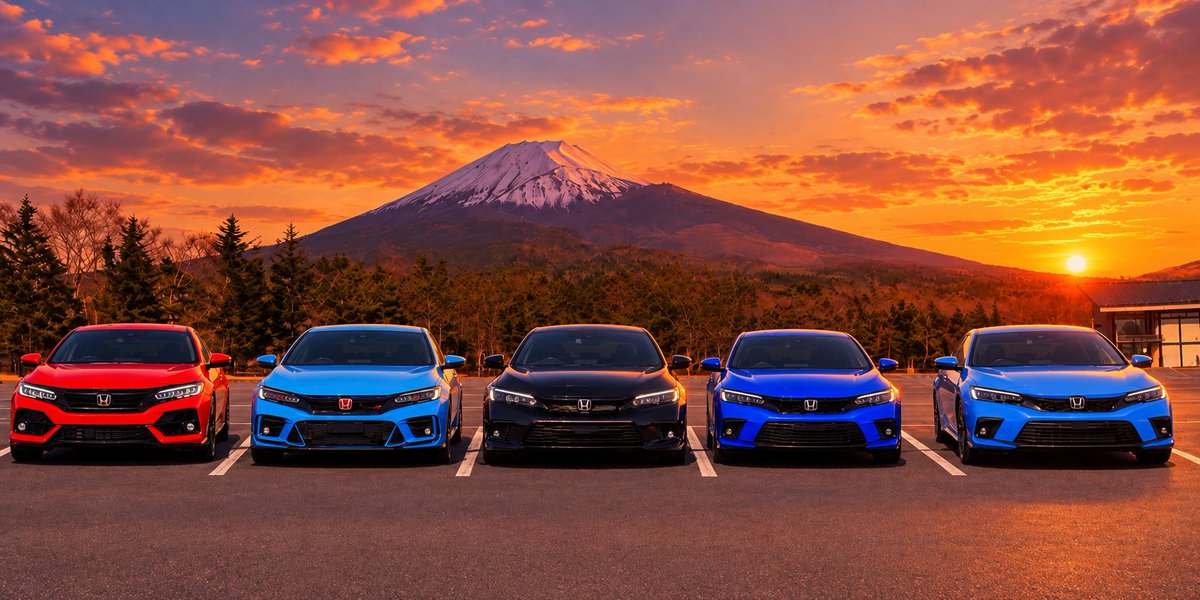 kongosu's tweet photo. 兄のシビック(FK7)
従叔父のシビックタイプR(FK8)
再従妹シビックe:HEV(FL4)
自分のシビック(FL1)
再従弟のシビックe:HEV(FL4) https://t.co/xO6lLEl8yD