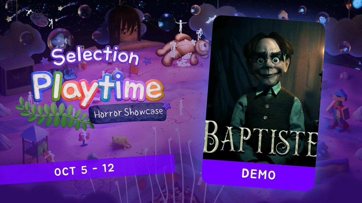FirenutGames's tweet photo. BAPTISTE🪆 is part of the Playtime Horror Showcase by @skullqueensgame! 💀

A festival where nostalgia and toys turn into something creepy? A perfect fit for a creepy doll like Baptiste.😈

Check out our demo and all the other scary #indiegame! 👇
https://t.co/TtnSF3W4hv https://t.co/RLrnDXWaJv
