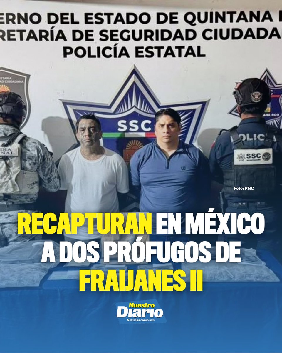 🚨 RECAPTURAN EN MÉXICO A DOS PRÓFUGOS DE FRAIJANES II 🚨 La PNC reportó la localización y recaptura en México de Rudy O., alias “Smoking”, y Esvin H., alias…