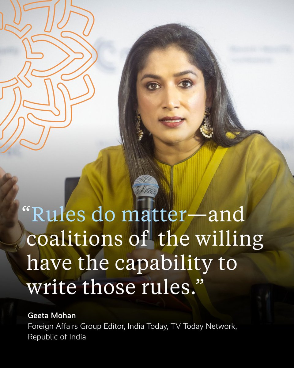 MunSecConf's tweet photo. In our #MLMNewDelhi main session on "The Next Generation of Trade Agreements" @Geeta_Mohan of @ITGGlobal underlines the importance of the rules-based international order. https://t.co/nBIqMUhYgL