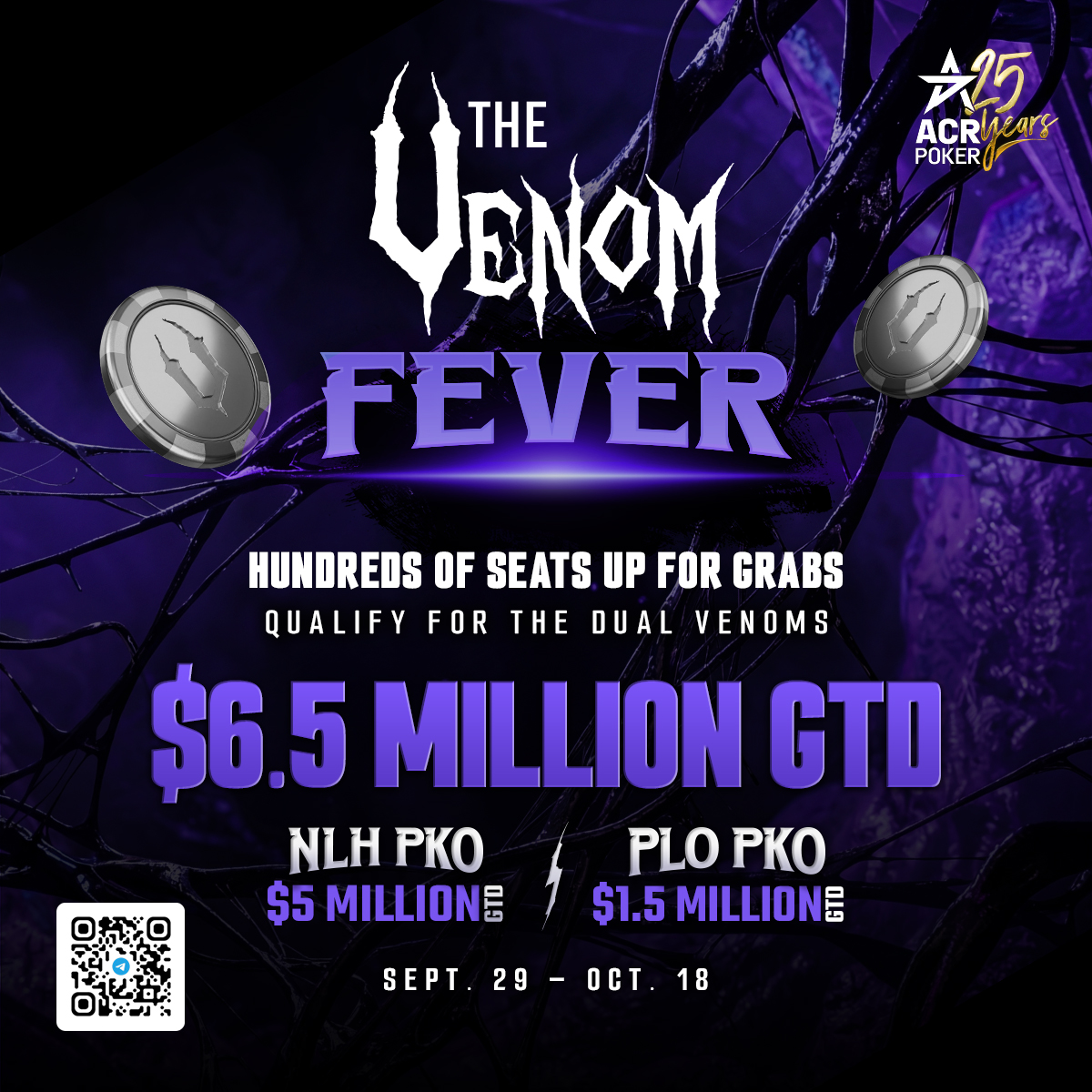 ACR_POKER's tweet photo. Must Play Monday is back on ACR Poker! 🔥

Huge prize pools are running all day long, including Venom Fever Satellites with plenty of chances to get in:

🕷️ $2,650 Venom PKO 
🎟️ Direct Satellites running daily
🗓️ Day 1B starts Thursday, Oct. 8

Start the week with a big score. 💰

Mondays are Must Play on ACR Poker!💥

#acrpoker