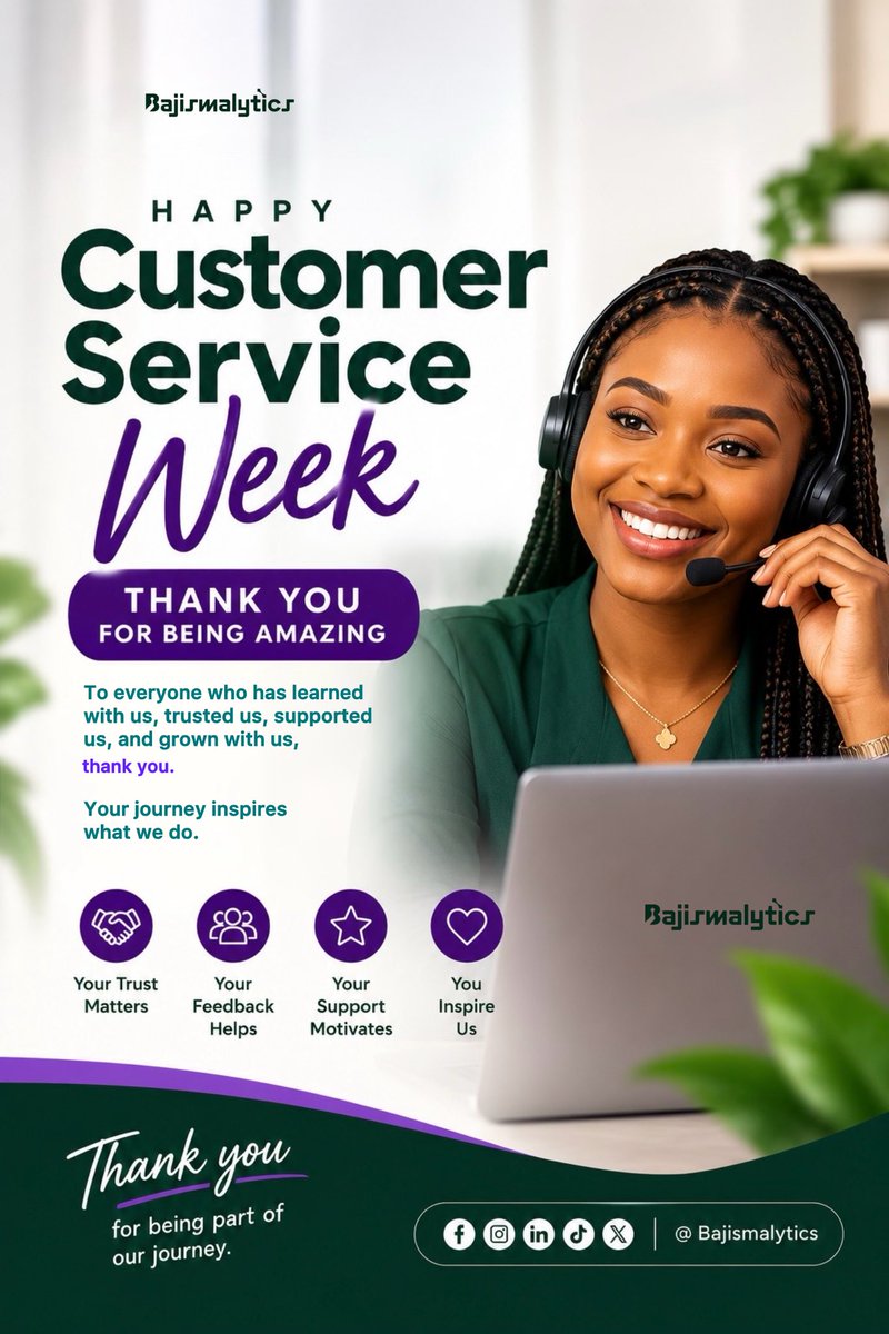 bajismalytics's tweet photo. Happy Customer Service Week to all our amazing and intending customers. You mean so much to us.

#bajismalytics #customerserviceweek https://t.co/90IDiVxwgB