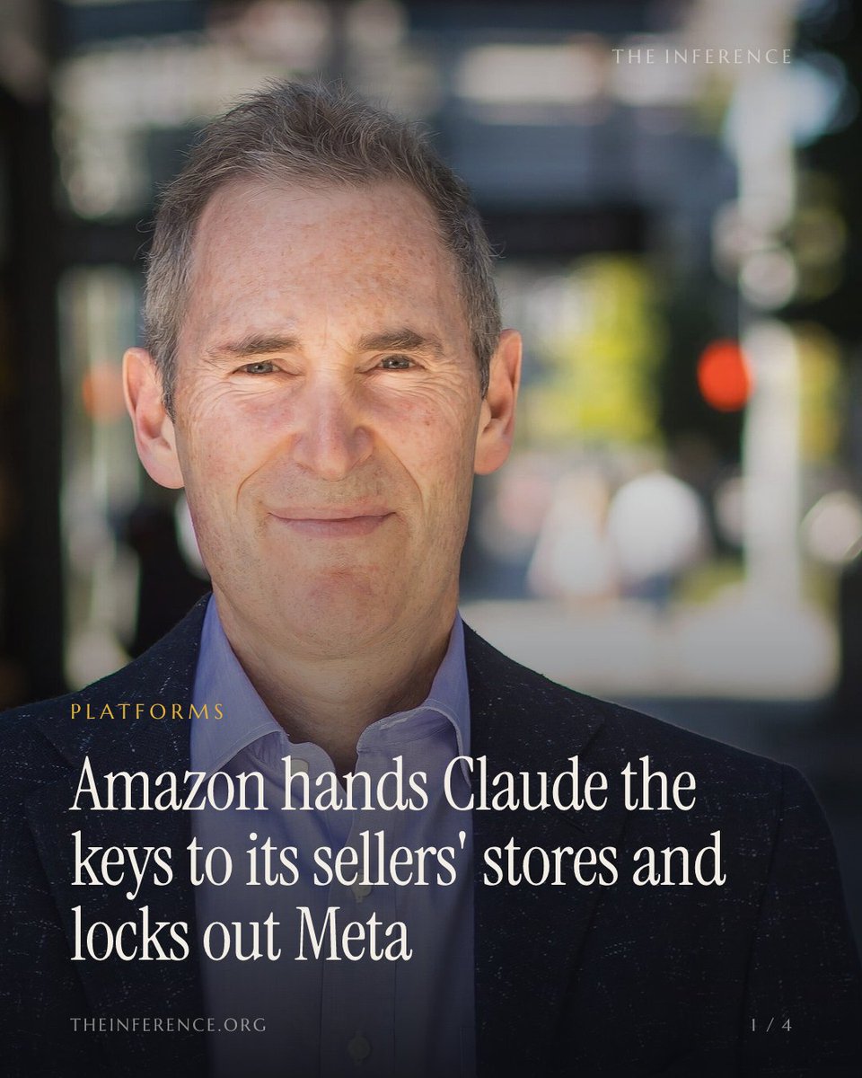 inference_org's tweet photo. Amazon opened its sellers' back office to one outside AI, Claude, days after locking Meta out. And Amazon owns a $190.4bn stake in Claude's maker.

https://t.co/CSvyKgmLzG https://t.co/auBvrH2O85
