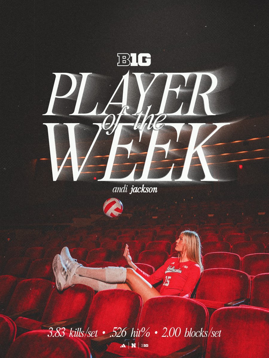 HuskerVB's tweet photo. Like clockwork. ⏰

@aandijackson is your BACK-TO-BACK @B1GVolleyball Player of the Week! https://t.co/pBtPDjaJ5T