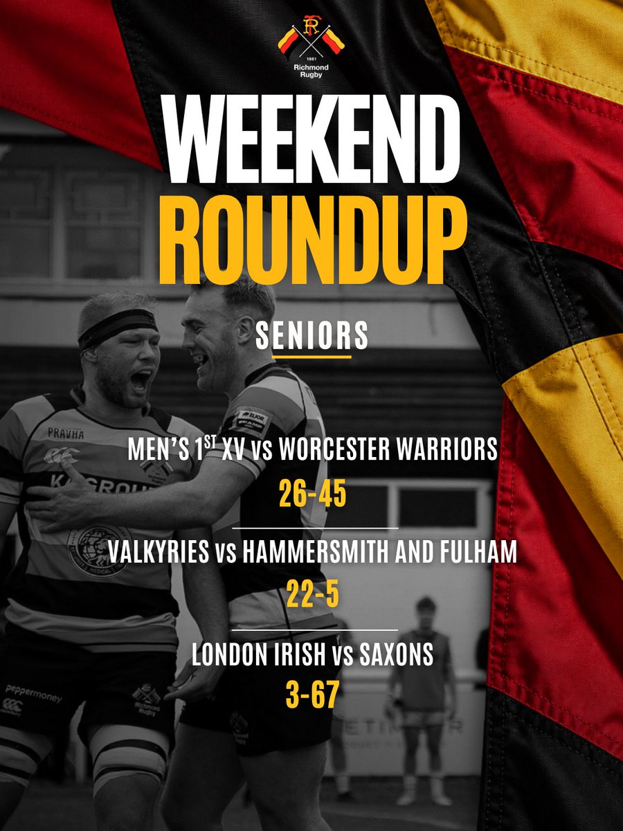 RichmondFC1861's tweet photo. 𝗥𝗲𝘀𝘂𝗹𝘁𝘀 𝗳𝗿𝗼𝗺 𝗮𝗿𝗼𝘂𝗻𝗱 𝘁𝗵𝗲 𝗰𝗹𝘂𝗯 ✏️

#RugbysOriginal💛❤️🖤 https://t.co/8hQeeTAB9V