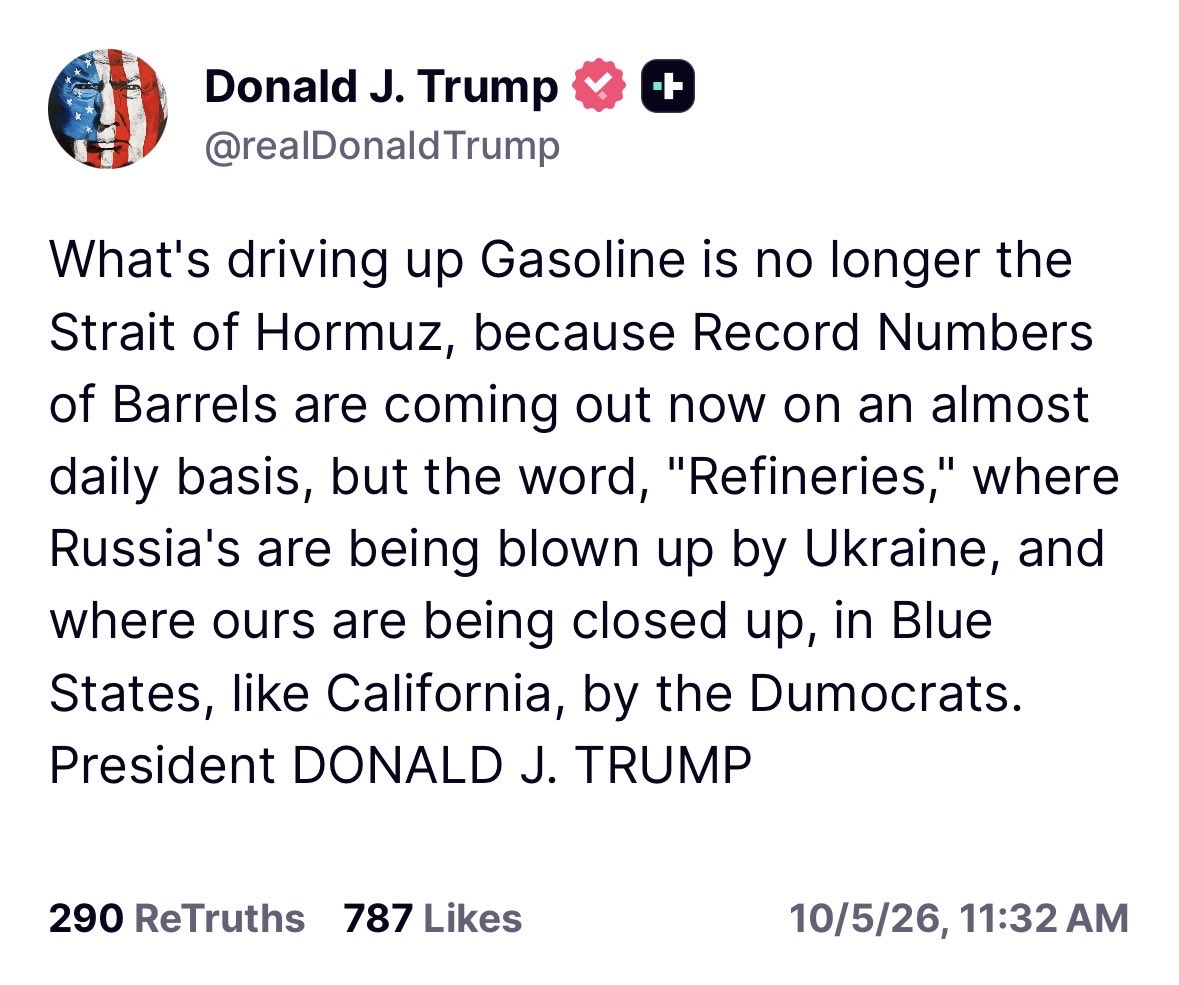 BreannaMorello's tweet photo. 🚨JUST POSTED🚨

President Donald Trump says high gas prices aren’t due to the war with Iran. https://t.co/FBveLXNiVF