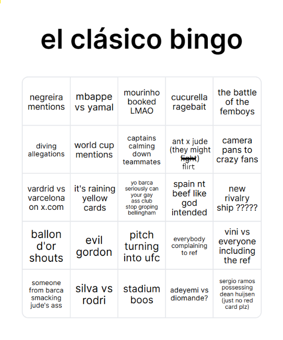 beerbellybutton's tweet photo. now that el clasico is on our wake ... i present to u guys my el clasico bingo https://t.co/8SziSJMS9E