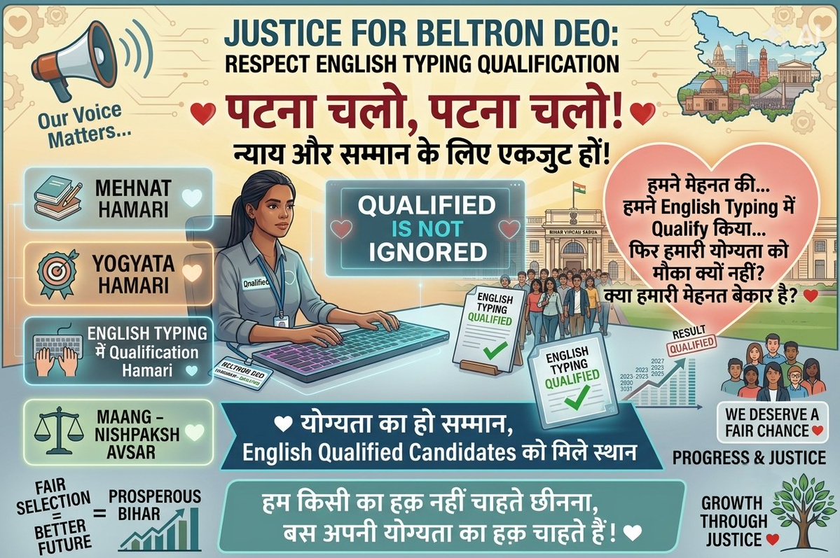 SONUKUMARb73c's tweet photo. English Qualified दोनों को समान अवसर और पारदर्शिता मिलनी चाहिए।⚖️ योग्यता अलग हो सकती है, अधिकार बराबर होना @mishranitish #BELTRON #EnglishQualified #EqualOpportunity https://t.co/jW6Bmj30qC