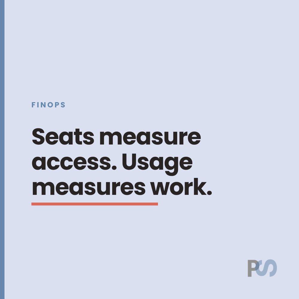 PatSchaber's tweet photo. A seat measures access. Usage (tokens, premium requests, agent minutes) measures work.

When vendors meter work but finance budgets seats, forecasts fail quietly until month four.

Ask for one month of real consumption beside the license count. If the forecast was built before the vendor changed its meter, you're measuring something they stopped selling.

Pooling and spend alerts stop overruns. They don't by themselves fix a bad forecast.