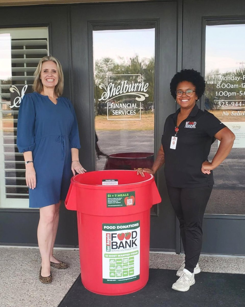 SanAngeloFB's tweet photo. A big thank-you to Shelburne Financial Services for supporting the San Angelo Food Bank by hosting a food drive to help nourish neighbors in our community!

Give Help 
🍎 Donate: https://t.co/QnswTFo0Rh 
🍎 Volunteer: https://t.co/QnswTFo0Rh 
🍎 Start a Food Drive: 210-431.8419 https://t.co/NdXQ9gav29