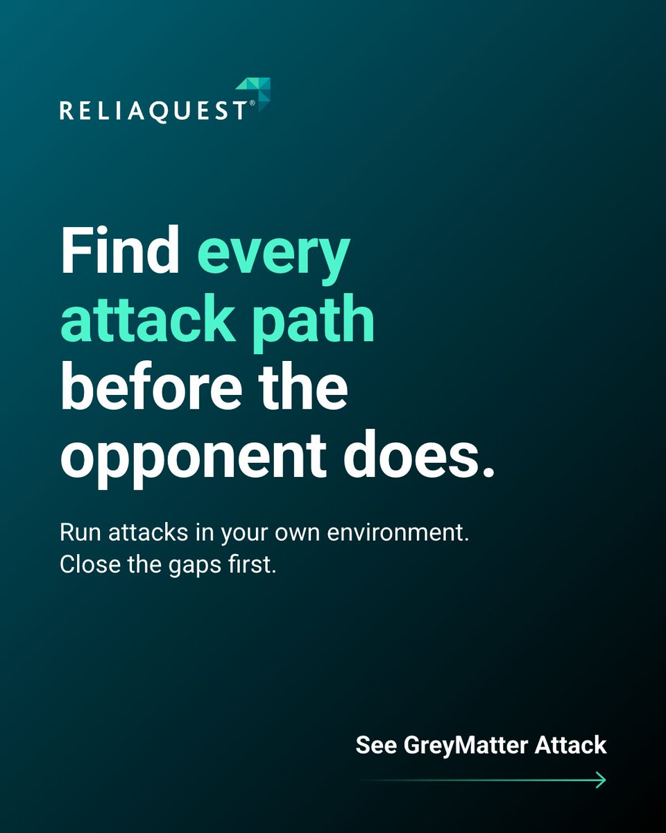 ReliaQuest's tweet photo. Attackers are using AI to find the openings in your environment. 🤖

GreyMatter Attack lets defenders use that same AI to run attacks in their own environment, find the exposures, and close them before an attacker ever shows up.

➡️ https://t.co/eeLI37sTq9 

#ReliaQuest https://t.co/wZFftqBnr2