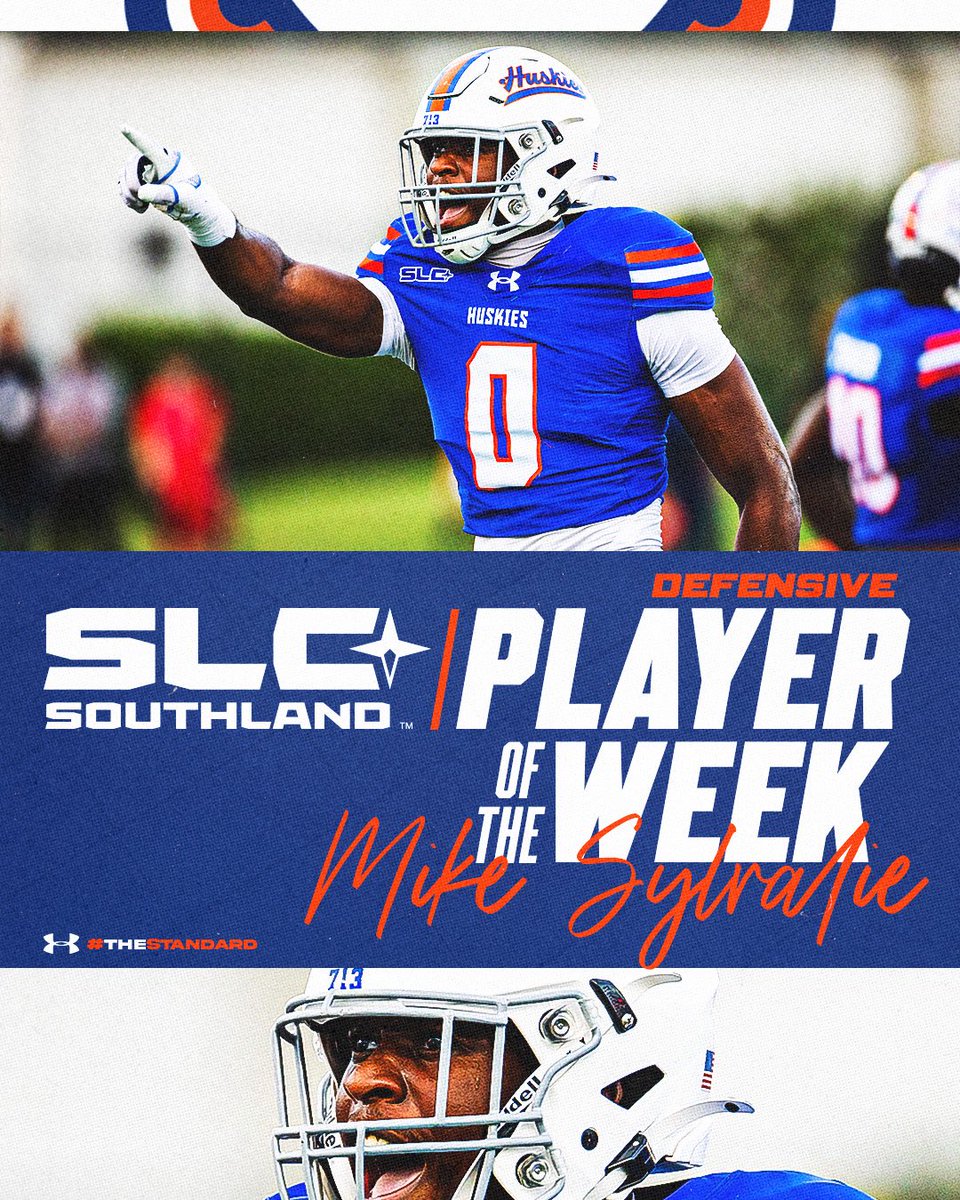 HCUFootball's tweet photo. Congratulations to our very own Mike Sylvalie for being named Southland Conference Defensive Player of the Week. 🏆
#TheStandard | #DawgsUp https://t.co/hqvjvZx5ec